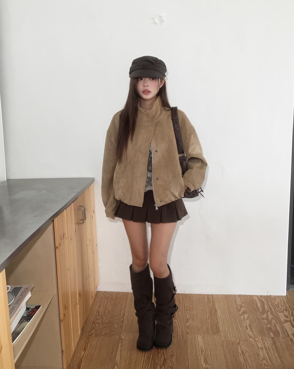 있음 선적 한국 chic 가을 겨울 새로운 한 부서 레트로 아름다움 라드. 녹용 가죽 자켓 재킷 상세 이미지 4