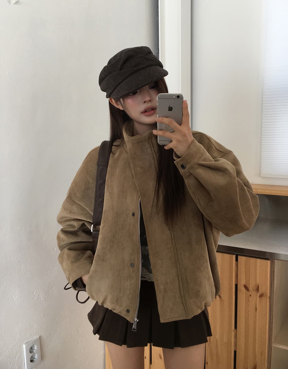 있음 선적 한국 chic 가을 겨울 새로운 한 부서 레트로 아름다움 라드. 녹용 가죽 자켓 재킷 상세 이미지 9