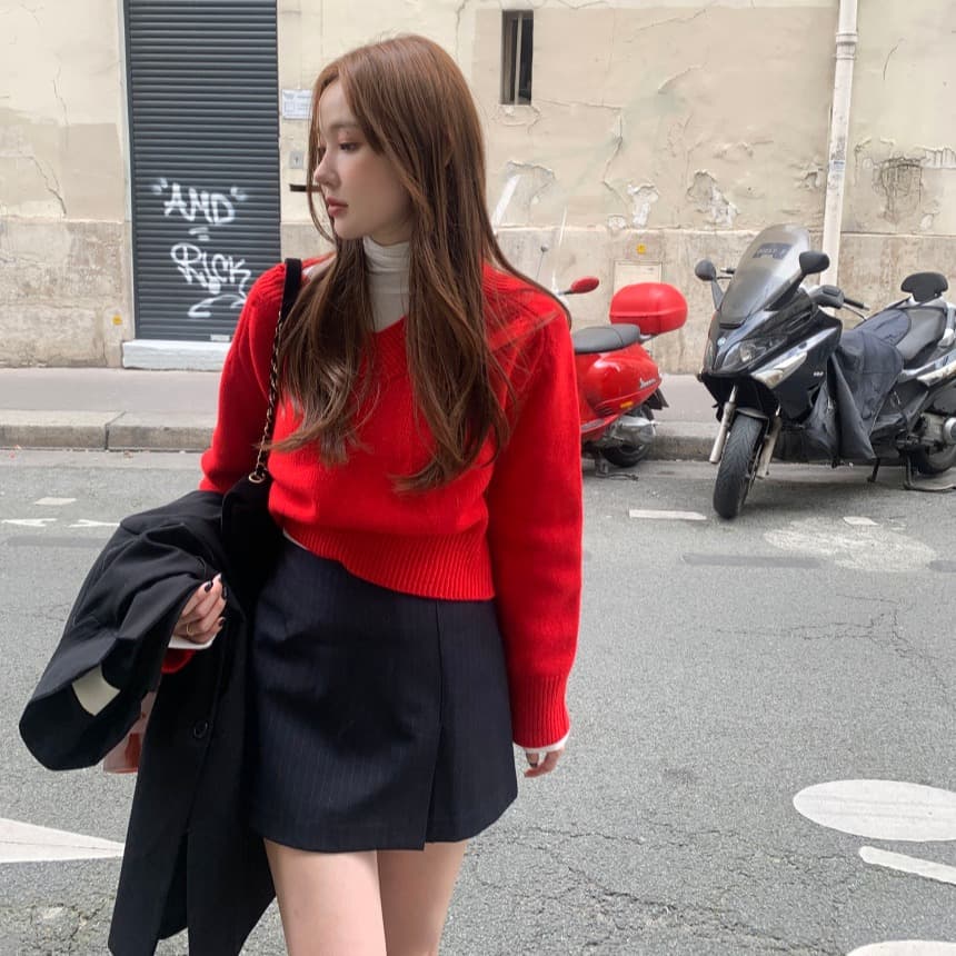 있음 선적 사이즈 업데이트 한국 chic 가을 겨울 레트로 V넥 긴팔 스웨터 여자 루즈핏 느긋한 니트 스웨터 이미지 2