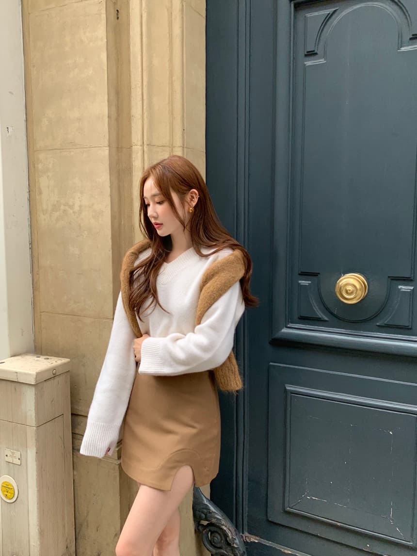있음 선적 사이즈 업데이트 한국 chic 가을 겨울 레트로 V넥 긴팔 스웨터 여자 루즈핏 느긋한 니트 스웨터 상세 이미지 16