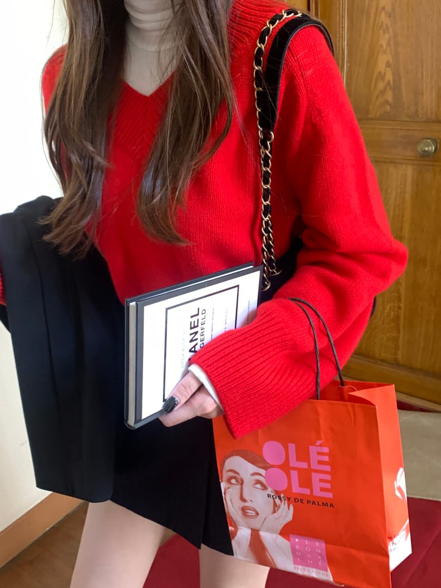 있음 선적 사이즈 업데이트 한국 chic 가을 겨울 레트로 V넥 긴팔 스웨터 여자 루즈핏 느긋한 니트 스웨터 상세 이미지 36