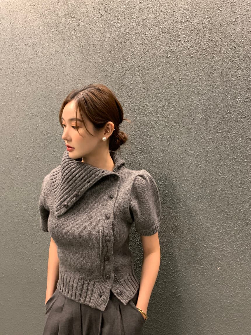 있음 선적 사이즈 업데이트 한국 chic 가을 새로운 프랑스식 레트로 불규칙 반하이넥 디자인 센스 스웨터 상세 이미지 2