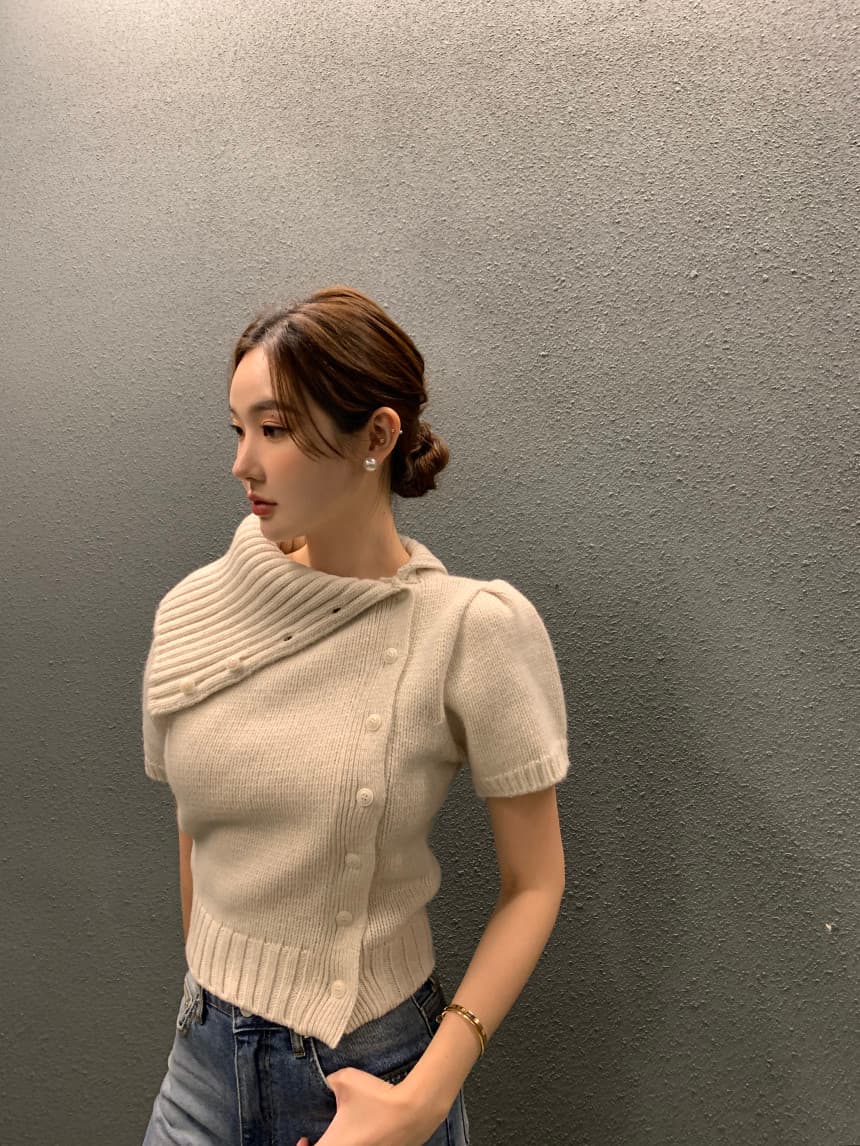 있음 선적 사이즈 업데이트 한국 chic 가을 새로운 프랑스식 레트로 불규칙 반하이넥 디자인 센스 스웨터 상세 이미지 18