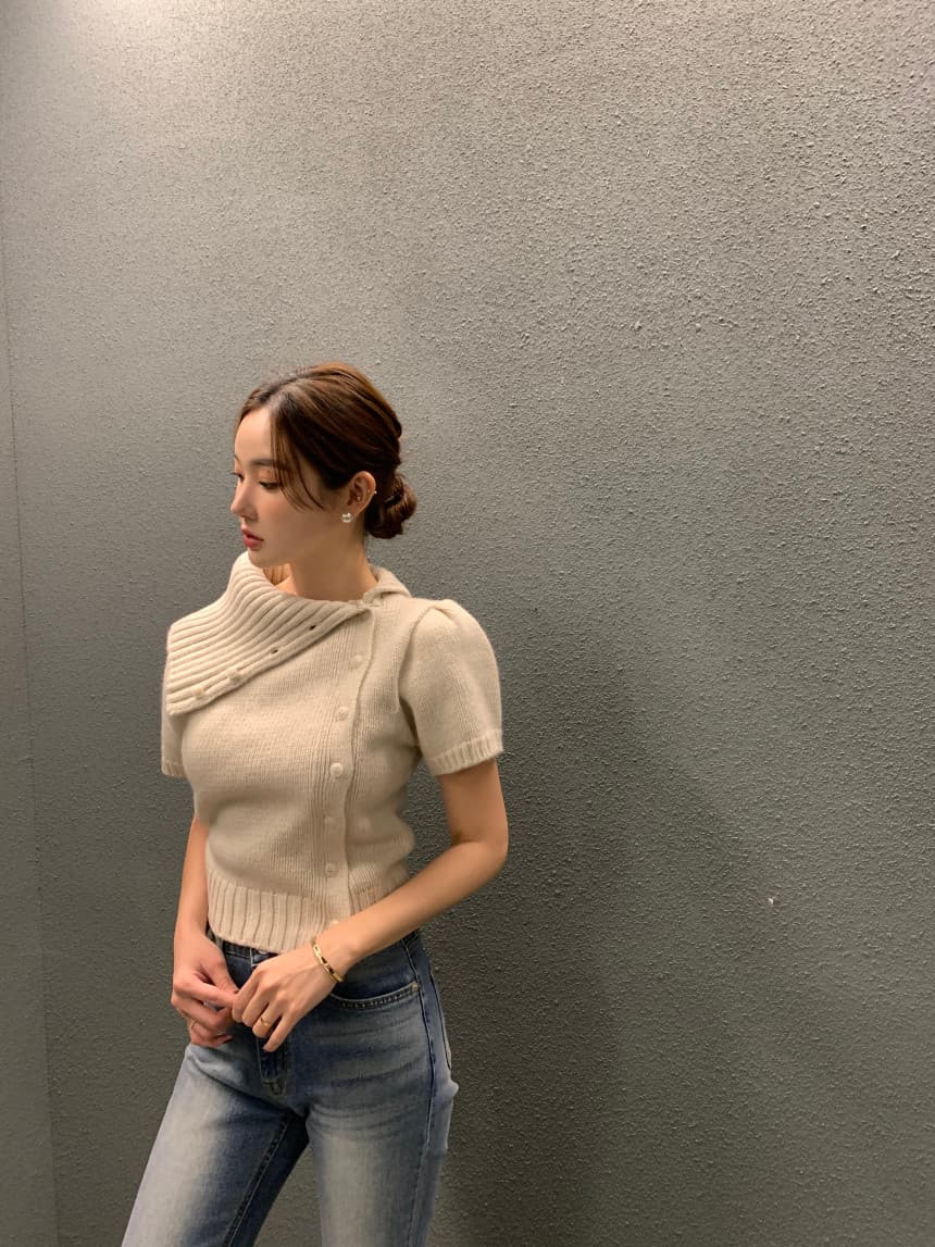 있음 선적 사이즈 업데이트 한국 chic 가을 새로운 프랑스식 레트로 불규칙 반하이넥 디자인 센스 스웨터 상세 이미지 23