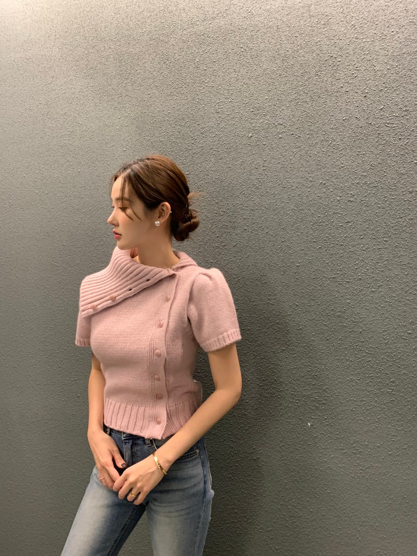 있음 선적 사이즈 업데이트 한국 chic 가을 새로운 프랑스식 레트로 불규칙 반하이넥 디자인 센스 스웨터 상세 이미지 27