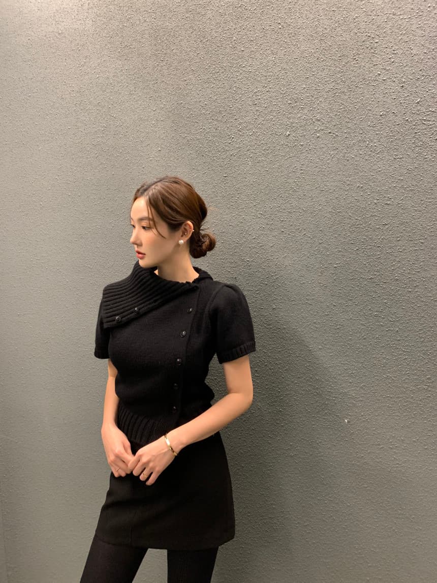 있음 선적 사이즈 업데이트 한국 chic 가을 새로운 프랑스식 레트로 불규칙 반하이넥 디자인 센스 스웨터 상세 이미지 35