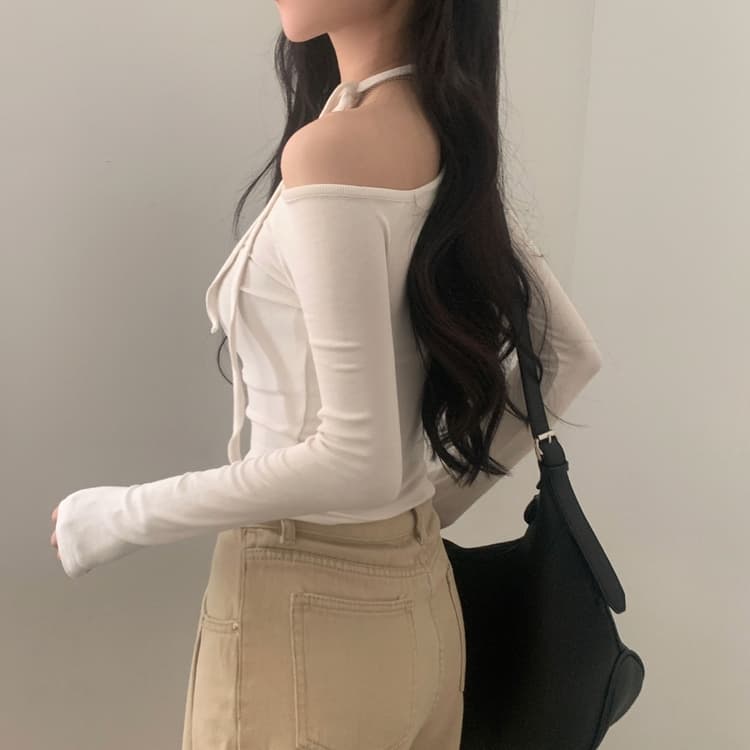 있음 선적 사이즈 업데이트 한국 chic 가을 프랑스식 이슬 쇄골 레이스업 긴팔 티셔츠 몸매 가꾸기 만나는 맨위 상세 이미지 5