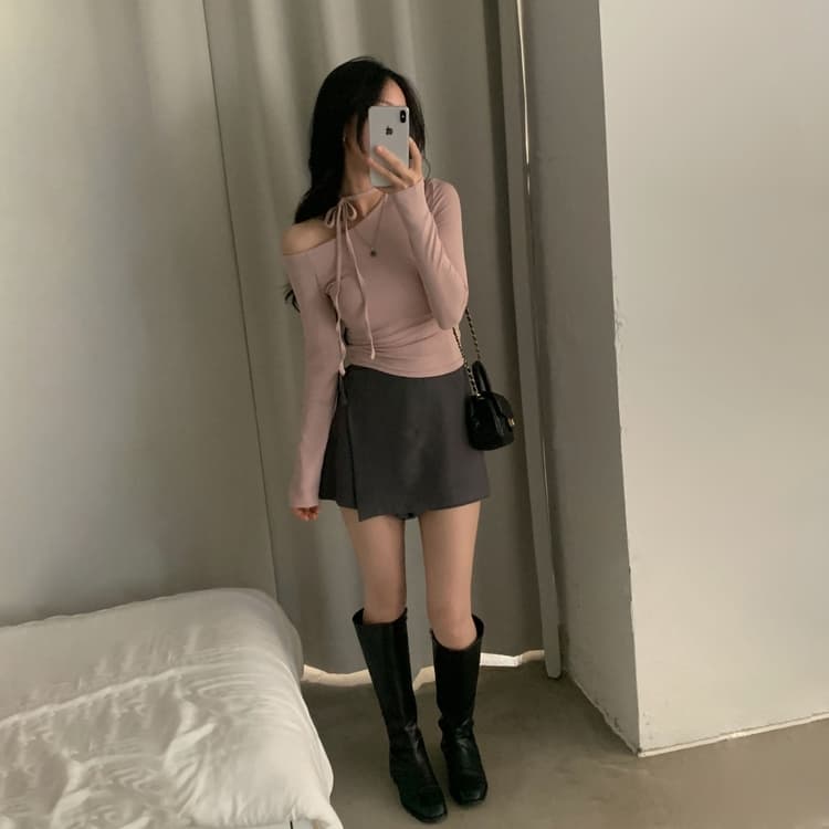 있음 선적 사이즈 업데이트 한국 chic 가을 프랑스식 이슬 쇄골 레이스업 긴팔 티셔츠 몸매 가꾸기 만나는 맨위 상세 이미지 16