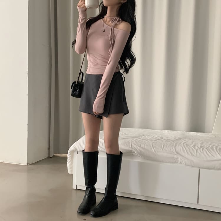 있음 선적 사이즈 업데이트 한국 chic 가을 프랑스식 이슬 쇄골 레이스업 긴팔 티셔츠 몸매 가꾸기 만나는 맨위 상세 이미지 19