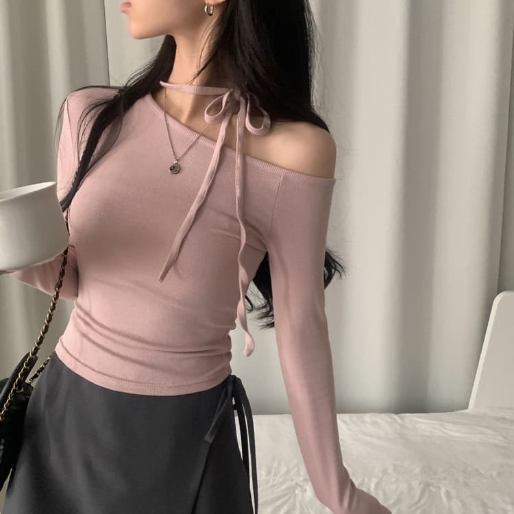 있음 선적 사이즈 업데이트 한국 chic 가을 프랑스식 이슬 쇄골 레이스업 긴팔 티셔츠 몸매 가꾸기 만나는 맨위 상세 이미지 20