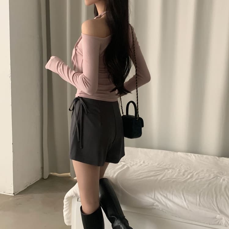 있음 선적 사이즈 업데이트 한국 chic 가을 프랑스식 이슬 쇄골 레이스업 긴팔 티셔츠 몸매 가꾸기 만나는 맨위 상세 이미지 21