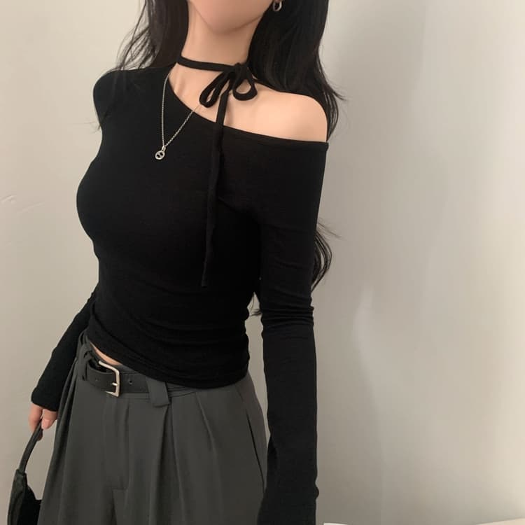 있음 선적 사이즈 업데이트 한국 chic 가을 프랑스식 이슬 쇄골 레이스업 긴팔 티셔츠 몸매 가꾸기 만나는 맨위 상세 이미지 29