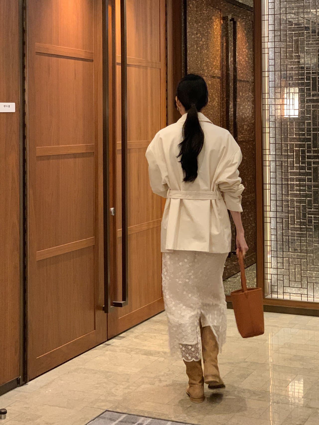 있음 선적 사이즈 업데이트 한국 chic 가을 새로운 스탠드 칼라 품격 레이스업 루즈핏 재킷 재킷 상세 이미지 11