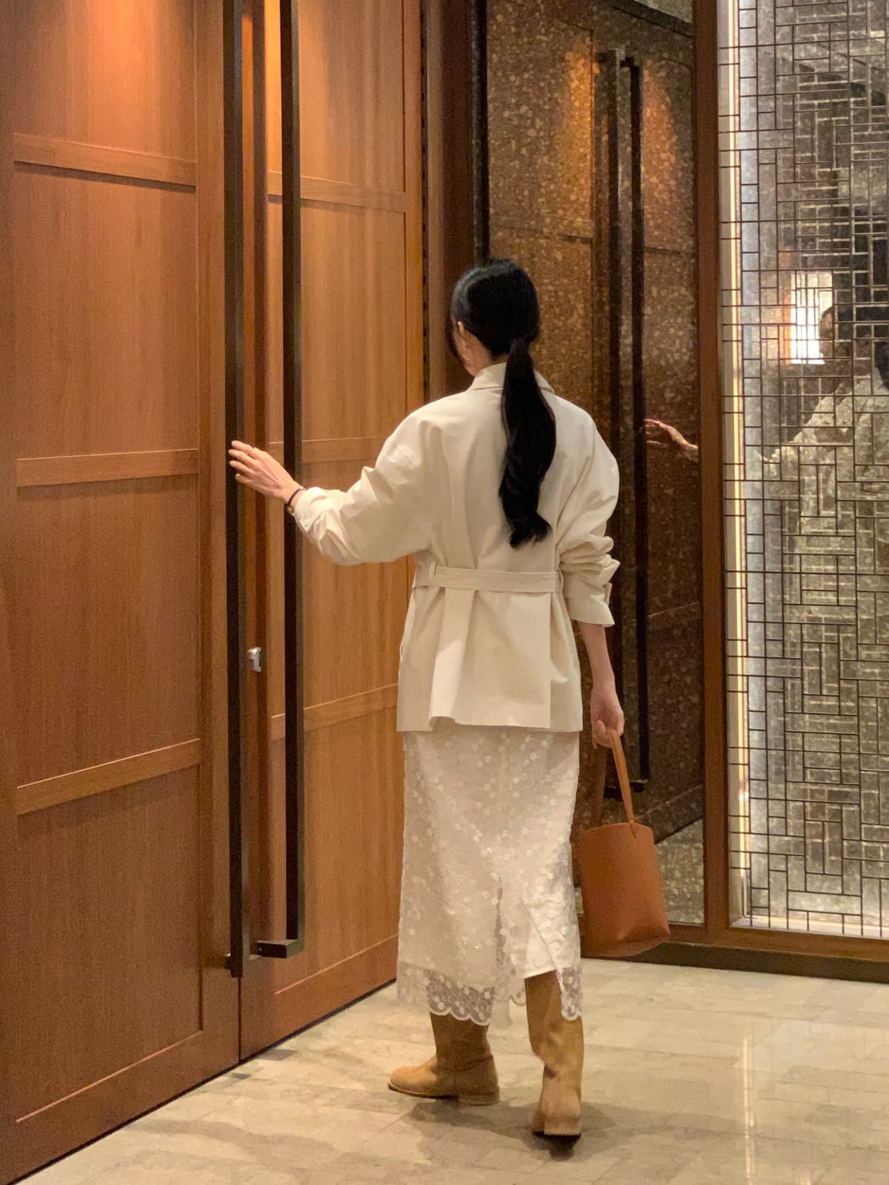 있음 선적 사이즈 업데이트 한국 chic 가을 새로운 스탠드 칼라 품격 레이스업 루즈핏 재킷 재킷 상세 이미지 12
