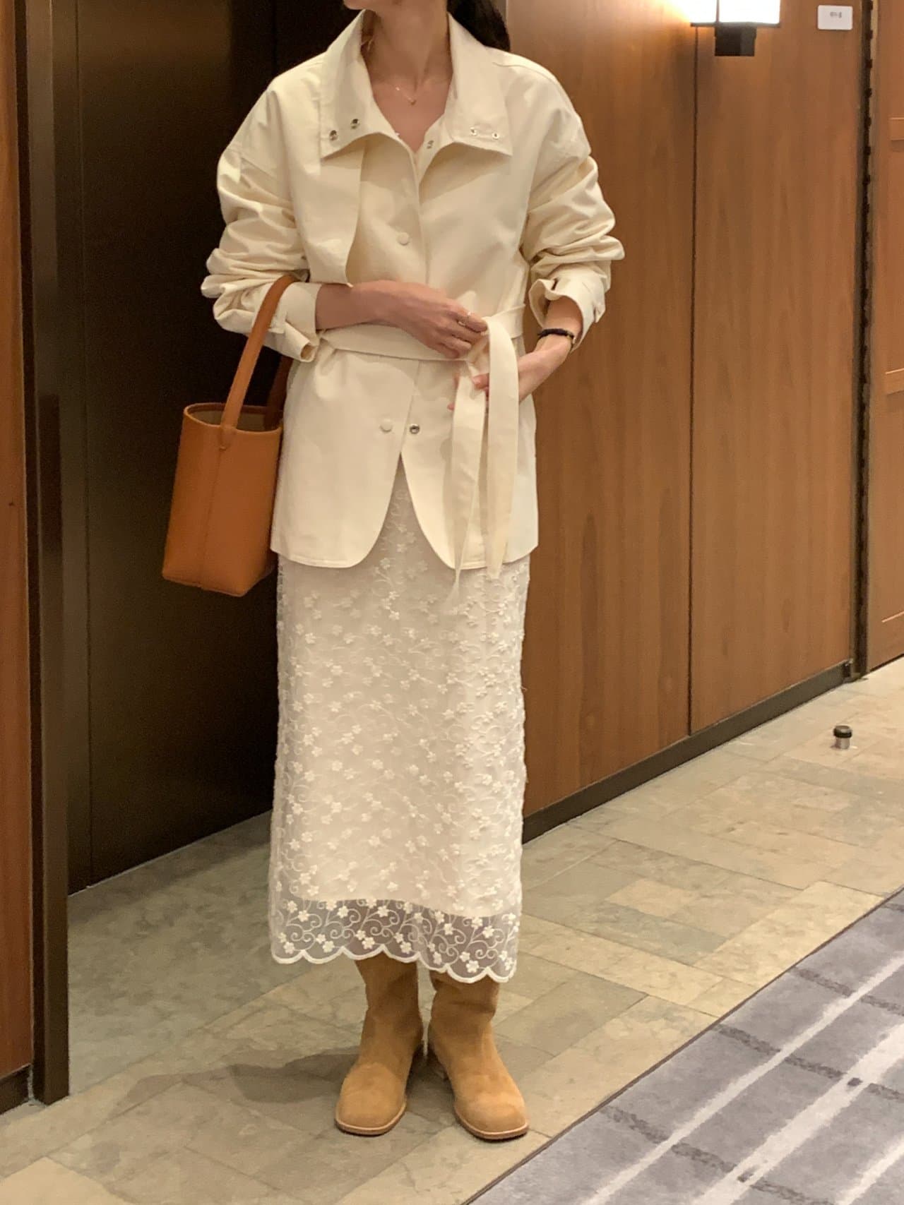 있음 선적 사이즈 업데이트 한국 chic 가을 새로운 스탠드 칼라 품격 레이스업 루즈핏 재킷 재킷 상세 이미지 14
