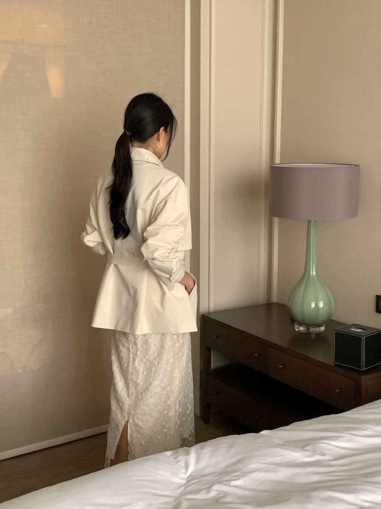 있음 선적 사이즈 업데이트 한국 chic 가을 새로운 스탠드 칼라 품격 레이스업 루즈핏 재킷 재킷 상세 이미지 15