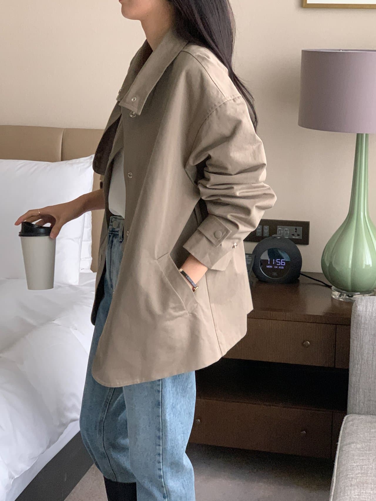있음 선적 사이즈 업데이트 한국 chic 가을 새로운 스탠드 칼라 품격 레이스업 루즈핏 재킷 재킷 상세 이미지 25