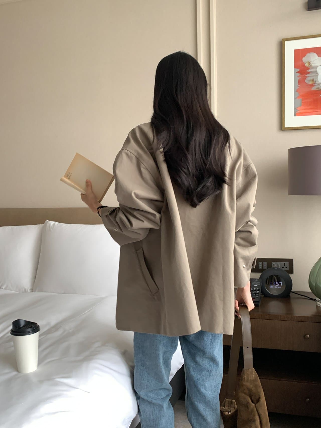 있음 선적 사이즈 업데이트 한국 chic 가을 새로운 스탠드 칼라 품격 레이스업 루즈핏 재킷 재킷 상세 이미지 26