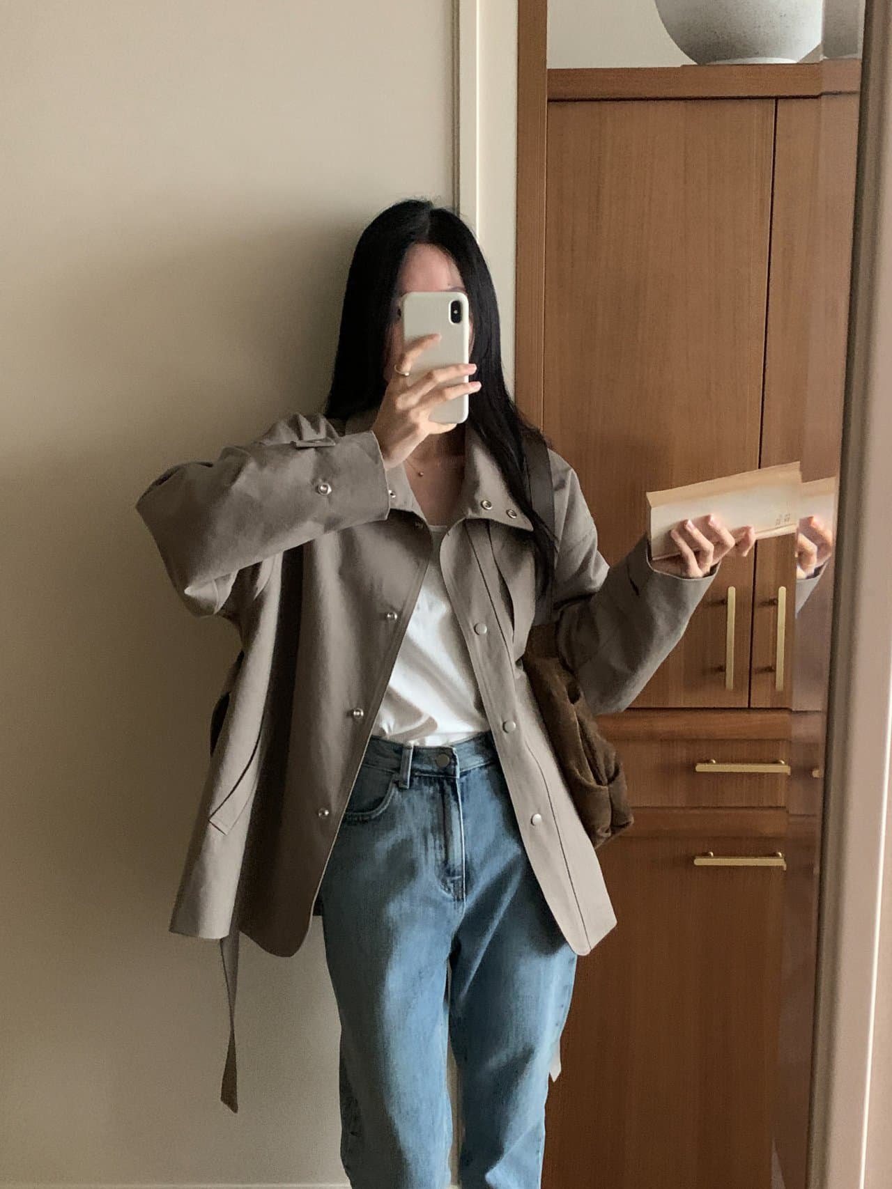 있음 선적 사이즈 업데이트 한국 chic 가을 새로운 스탠드 칼라 품격 레이스업 루즈핏 재킷 재킷 상세 이미지 33