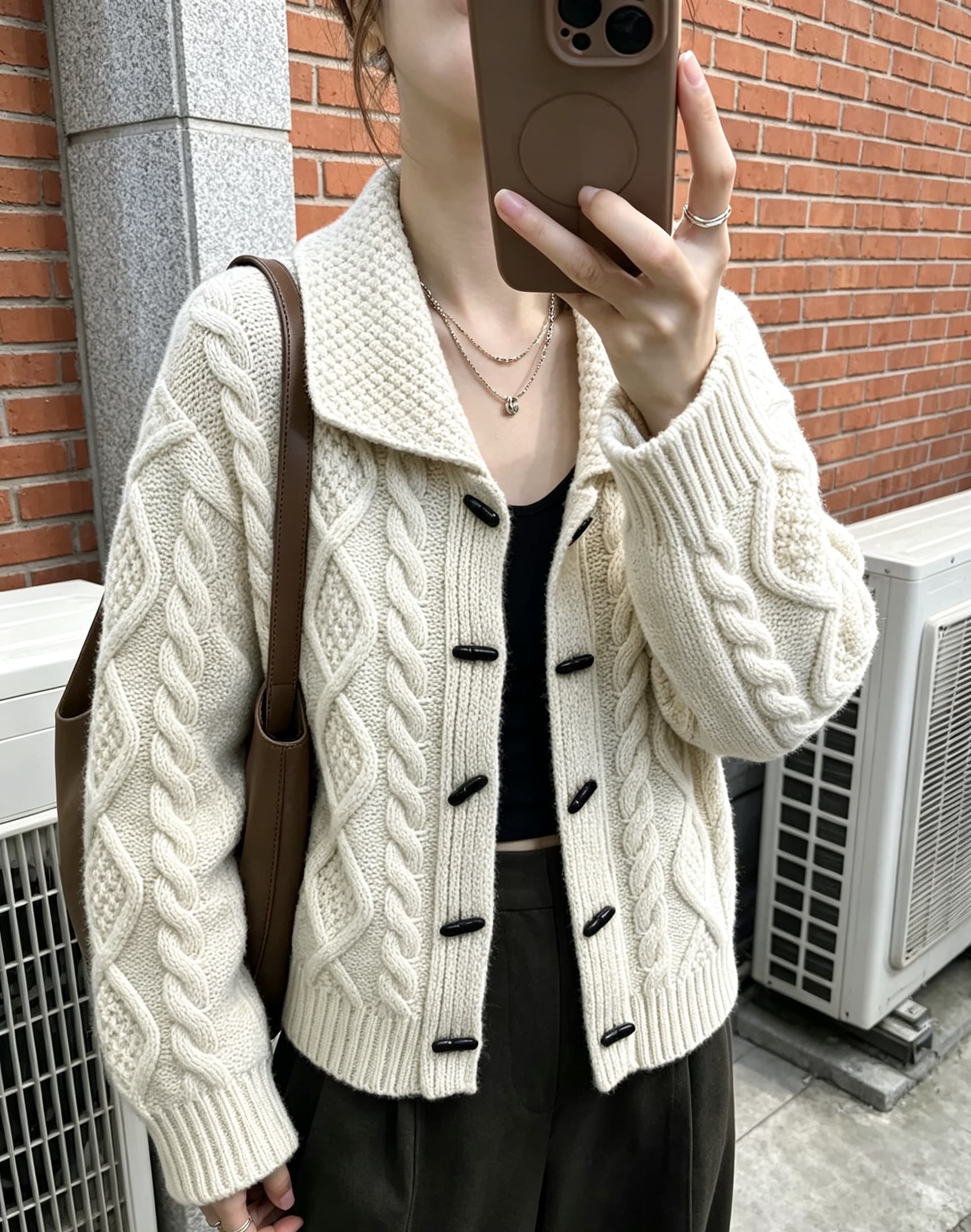 있음 선적 한국 chic 겨울 새로운 한 부서 소뿔 버클 학원 스타일 꽈배기 스웨터 코트 이미지 4