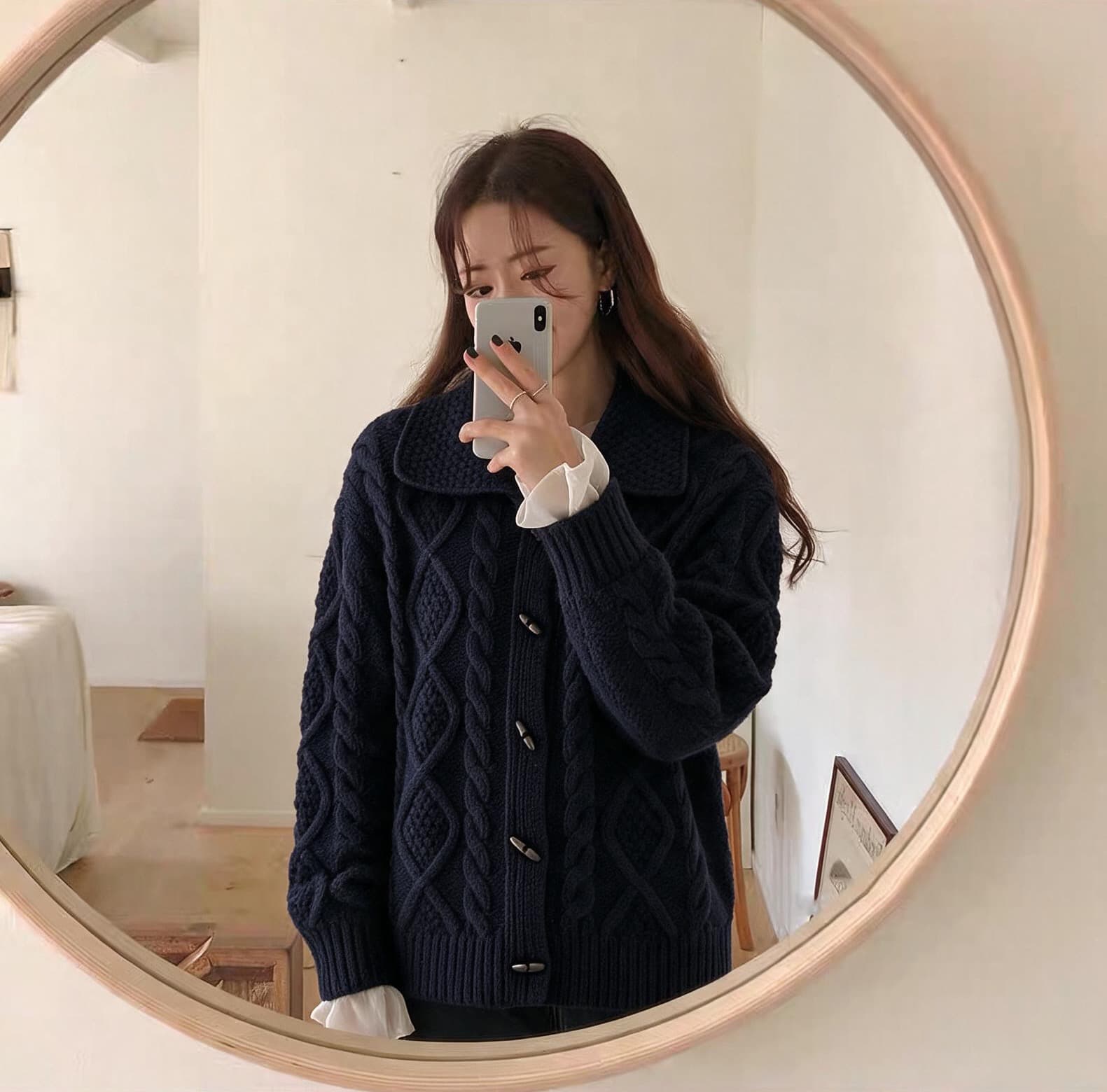 있음 선적 한국 chic 겨울 새로운 한 부서 소뿔 버클 학원 스타일 꽈배기 스웨터 코트 상세 이미지 2