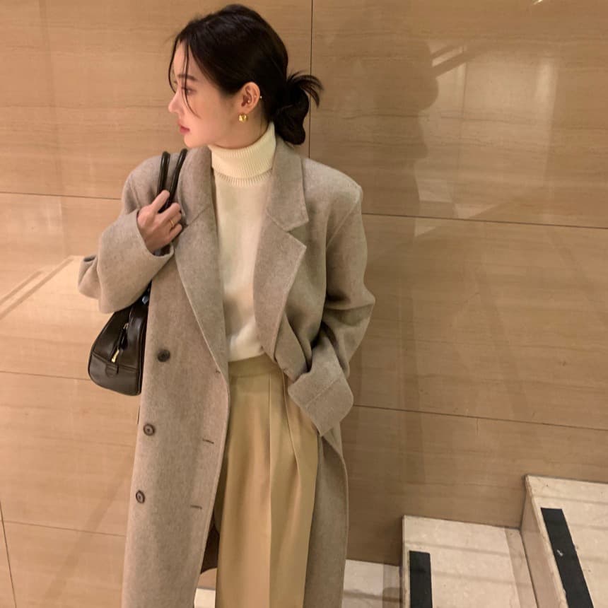 있음 선적 사이즈 업데이트 한국 chic 겨울 새로운 프랑스식 레트로 정장 칼라 롱 코트 모직 코트 이미지 4