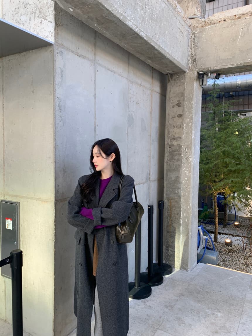 있음 선적 사이즈 업데이트 한국 chic 겨울 새로운 프랑스식 레트로 정장 칼라 롱 코트 모직 코트 상세 이미지 3