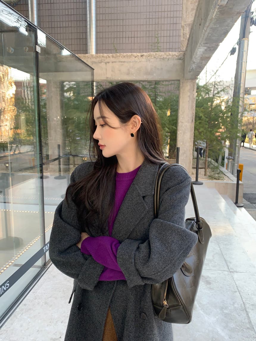 있음 선적 사이즈 업데이트 한국 chic 겨울 새로운 프랑스식 레트로 정장 칼라 롱 코트 모직 코트 상세 이미지 4