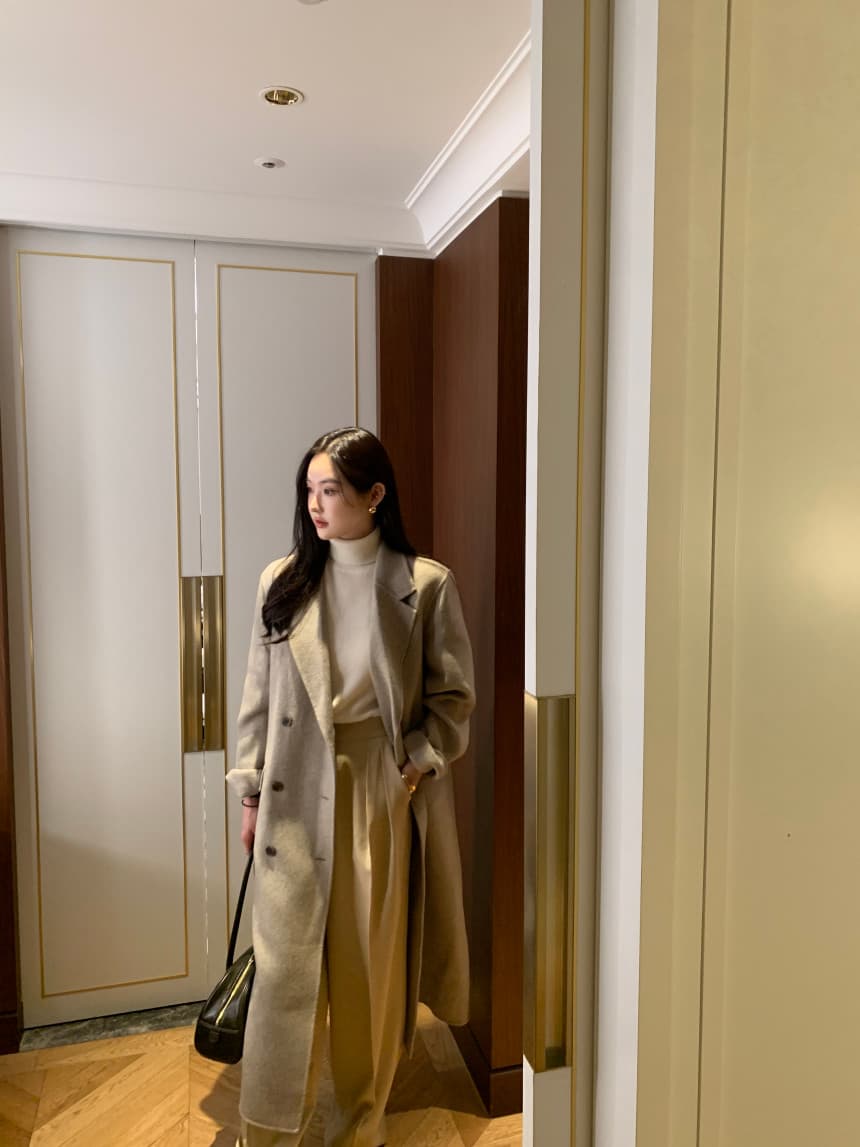 있음 선적 사이즈 업데이트 한국 chic 겨울 새로운 프랑스식 레트로 정장 칼라 롱 코트 모직 코트 상세 이미지 6