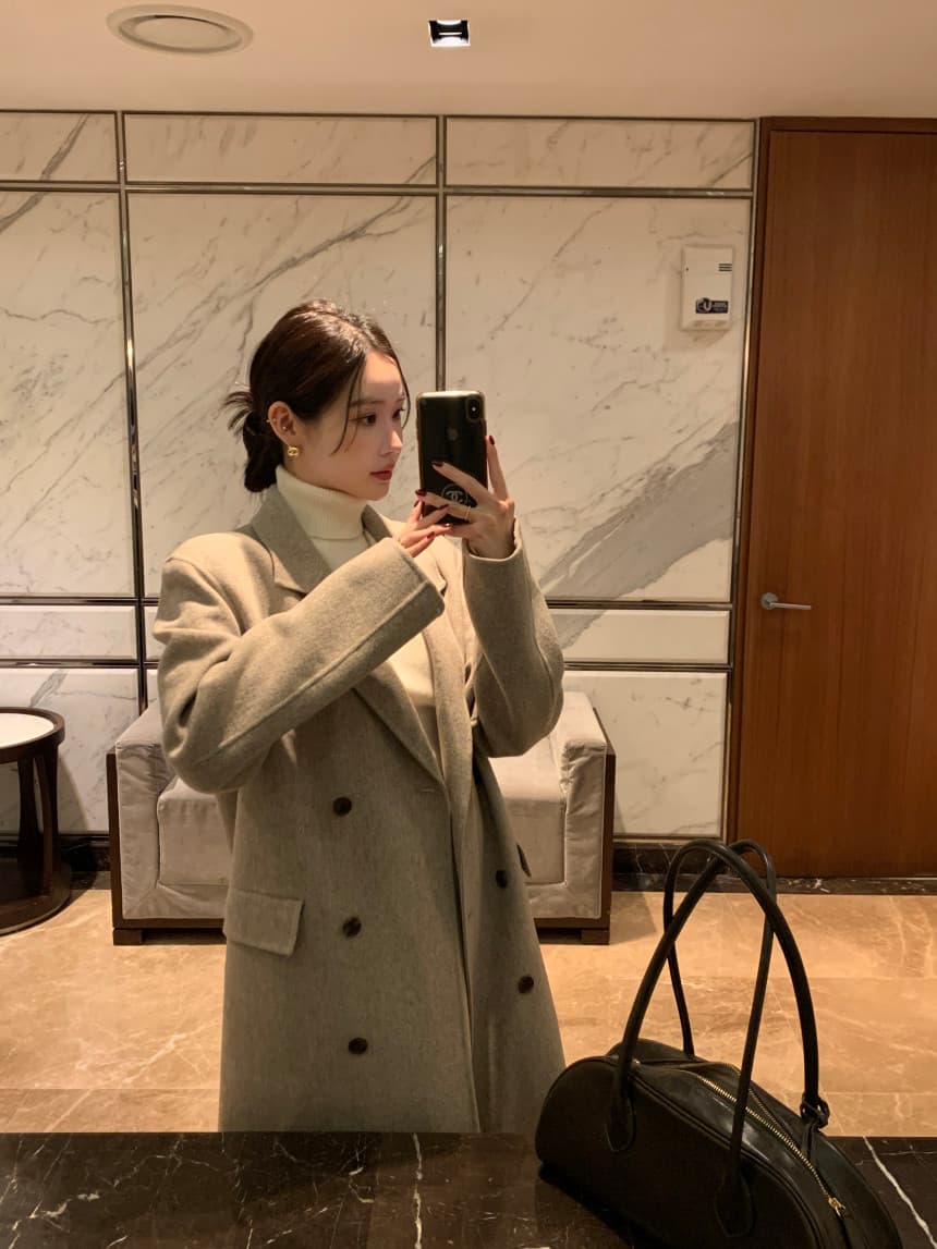 있음 선적 사이즈 업데이트 한국 chic 겨울 새로운 프랑스식 레트로 정장 칼라 롱 코트 모직 코트 상세 이미지 11