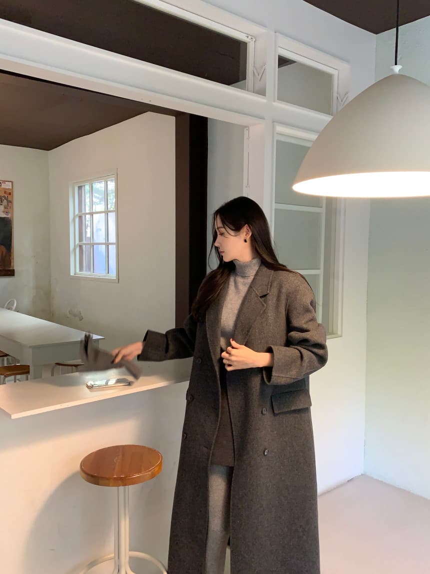 있음 선적 사이즈 업데이트 한국 chic 겨울 새로운 프랑스식 레트로 정장 칼라 롱 코트 모직 코트 상세 이미지 28