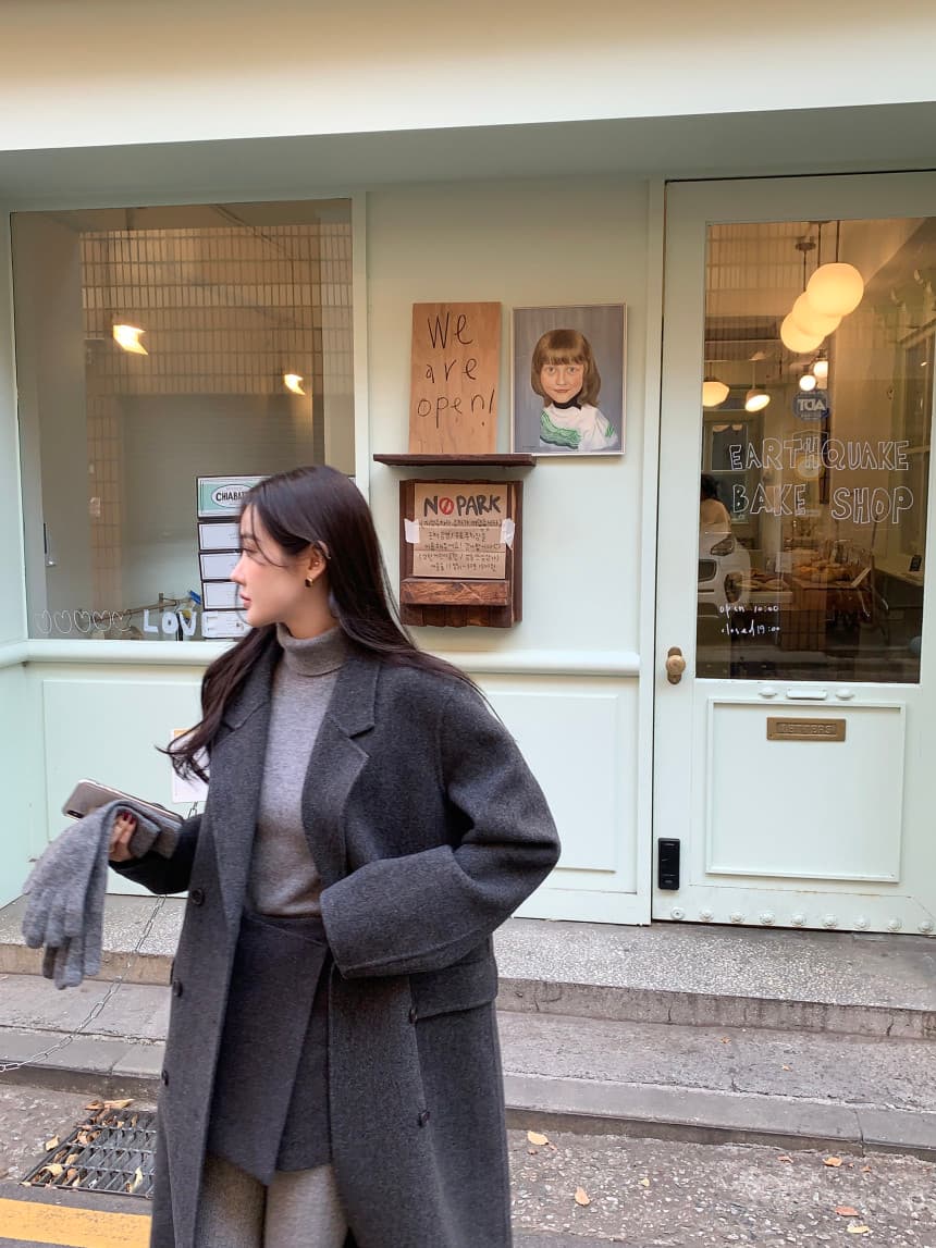 있음 선적 사이즈 업데이트 한국 chic 겨울 새로운 프랑스식 레트로 정장 칼라 롱 코트 모직 코트 상세 이미지 33