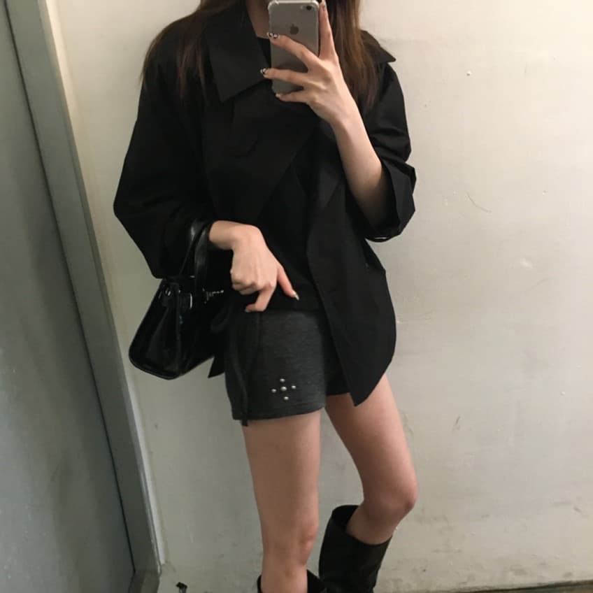 있음 선적 사이즈 업데이트 한국 chic 가을 겨울 새로운 한 부서 품격 벨트 포함 이중 버튼 재킷 이미지 5