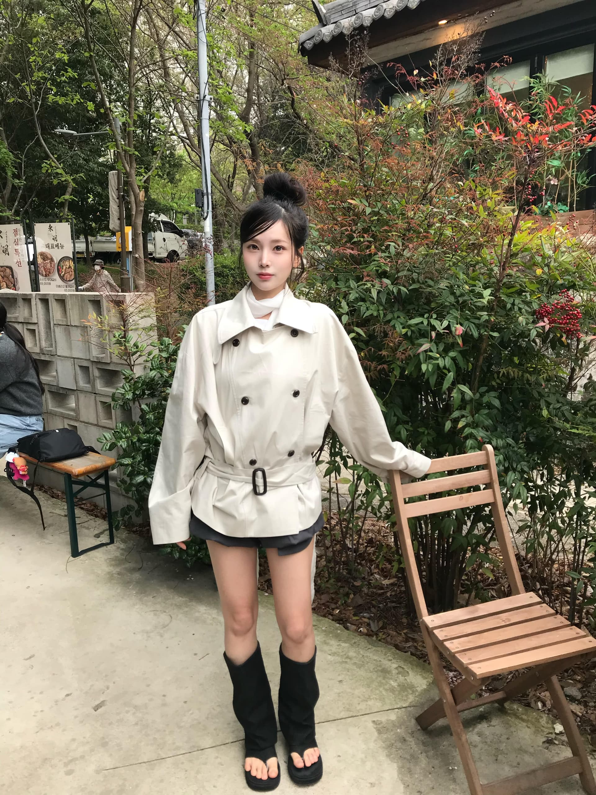 있음 선적 사이즈 업데이트 한국 chic 가을 겨울 새로운 한 부서 품격 벨트 포함 이중 버튼 재킷 상세 이미지 5