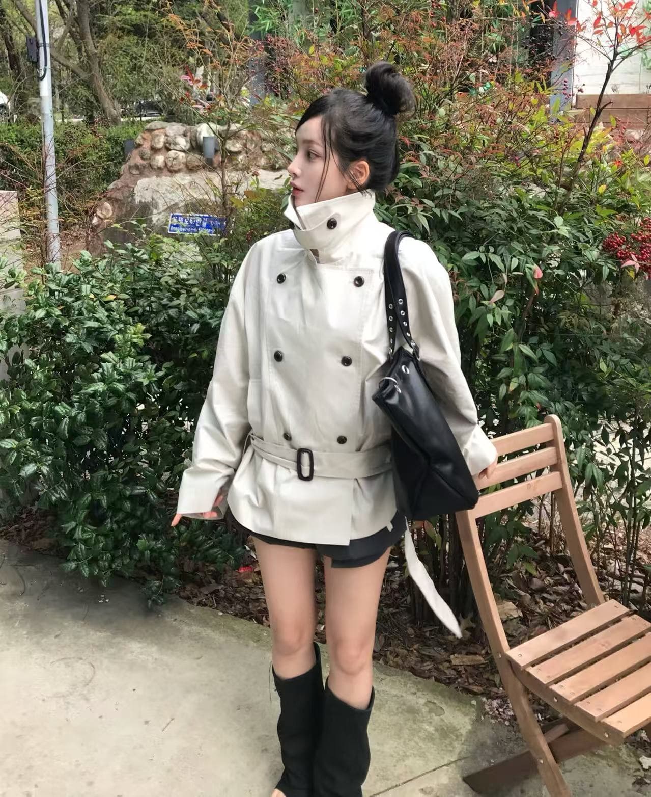 있음 선적 사이즈 업데이트 한국 chic 가을 겨울 새로운 한 부서 품격 벨트 포함 이중 버튼 재킷 상세 이미지 10