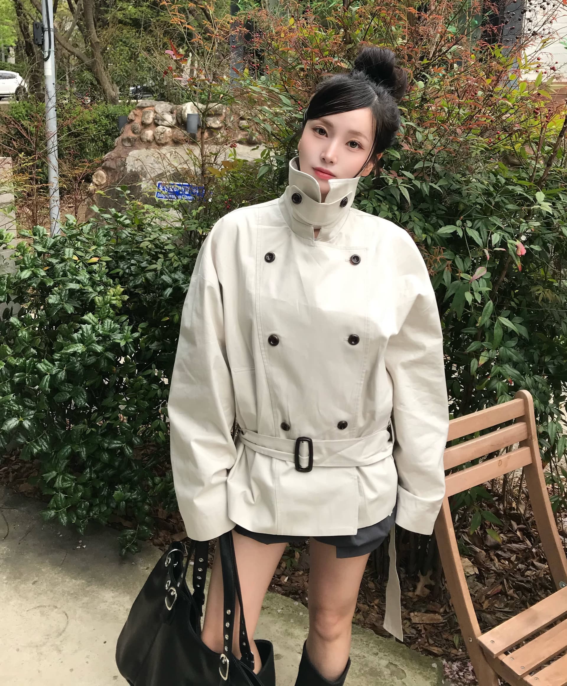 있음 선적 사이즈 업데이트 한국 chic 가을 겨울 새로운 한 부서 품격 벨트 포함 이중 버튼 재킷 상세 이미지 15