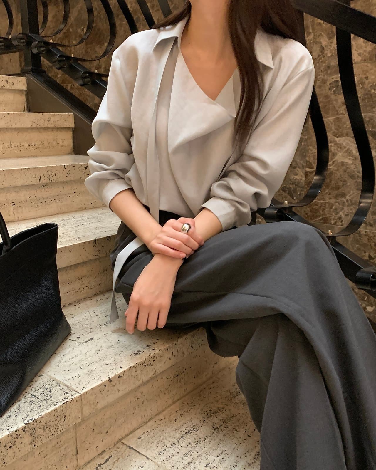 한국 chic 가을 겨울 새로운 한 부서 힙 칼라 리본 고급 센스 다용도 셔츠 상세 이미지 3