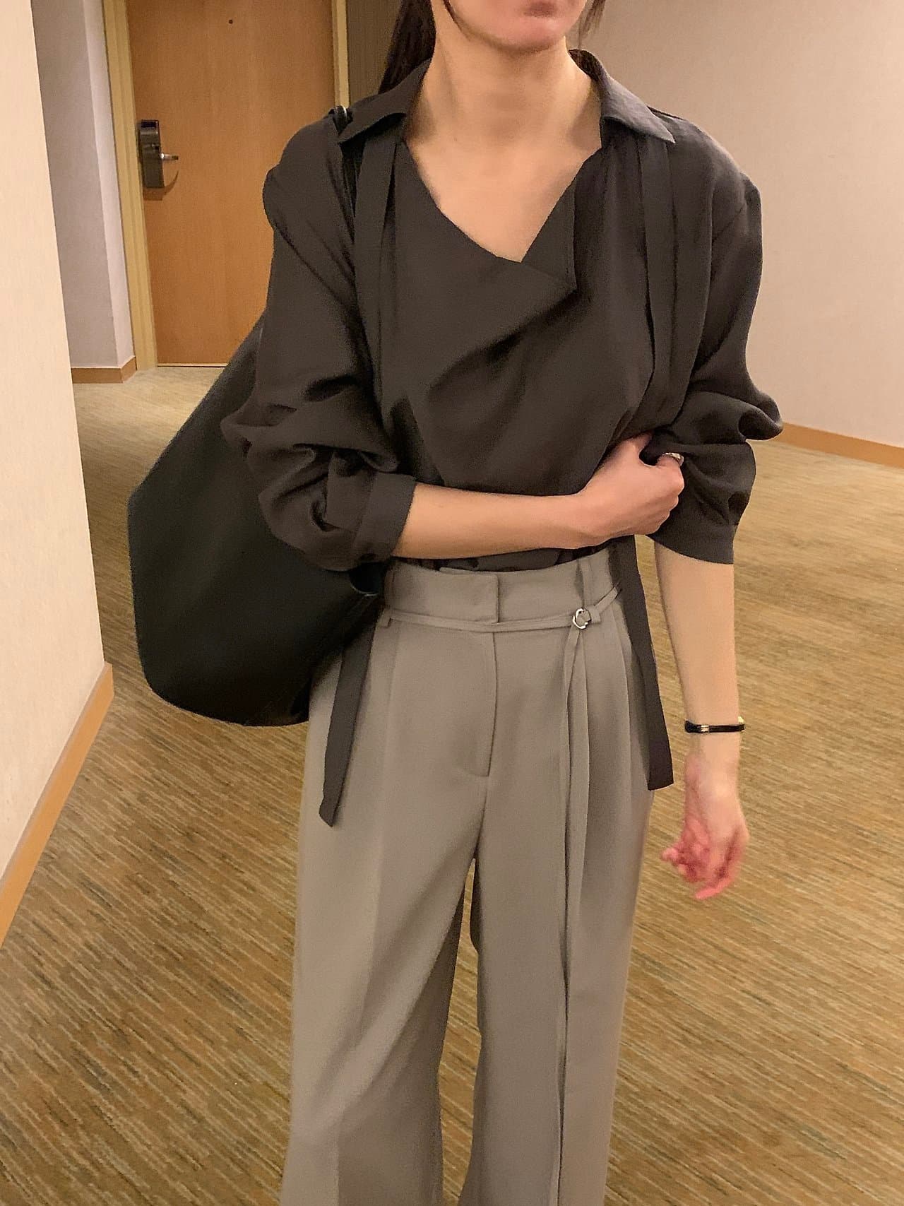 한국 chic 가을 겨울 새로운 한 부서 힙 칼라 리본 고급 센스 다용도 셔츠 상세 이미지 14