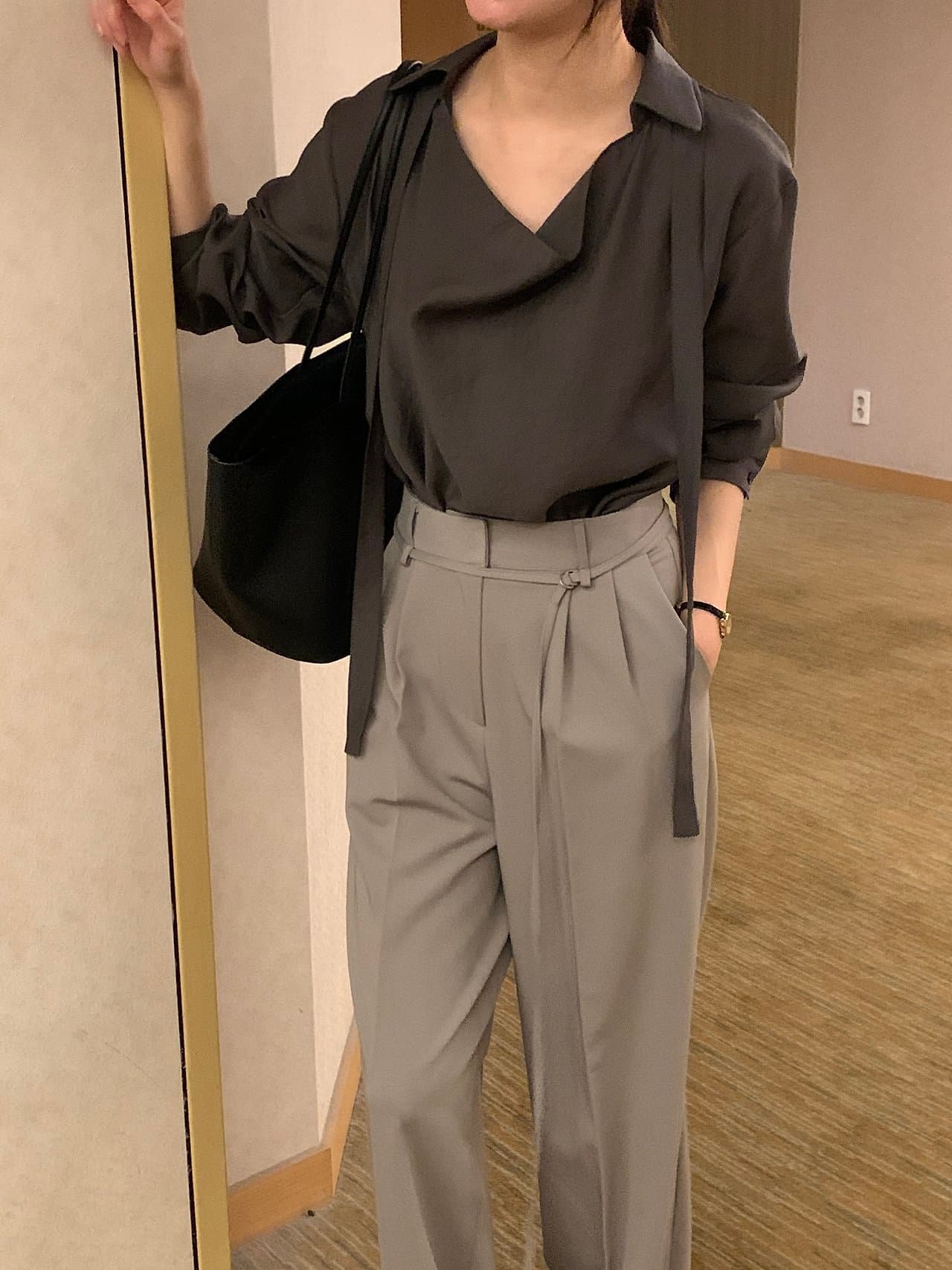 한국 chic 가을 겨울 새로운 한 부서 힙 칼라 리본 고급 센스 다용도 셔츠 상세 이미지 15