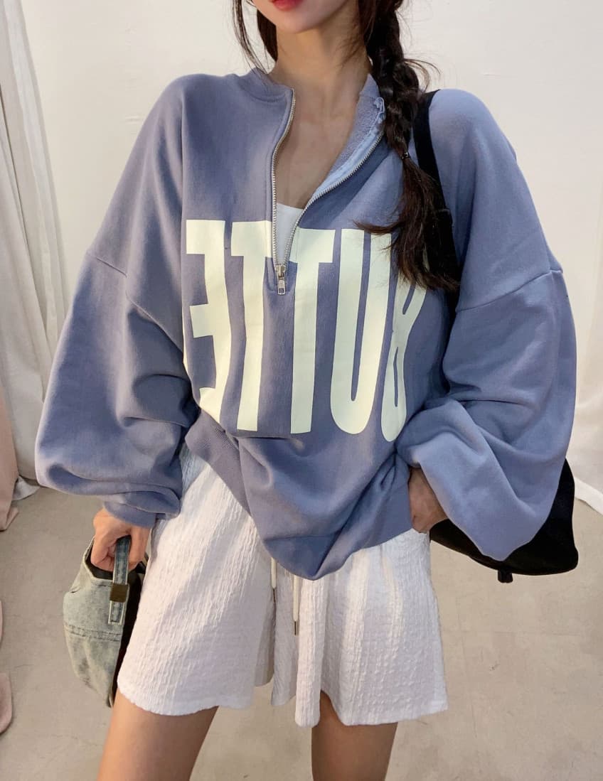 있음 선적 사이즈 업데이트 chic 가을 겨울 한 부서 스탠드 칼라 지퍼 루즈핏 알파벳 프린트 털이 있는 보온 후드티 이미지 3