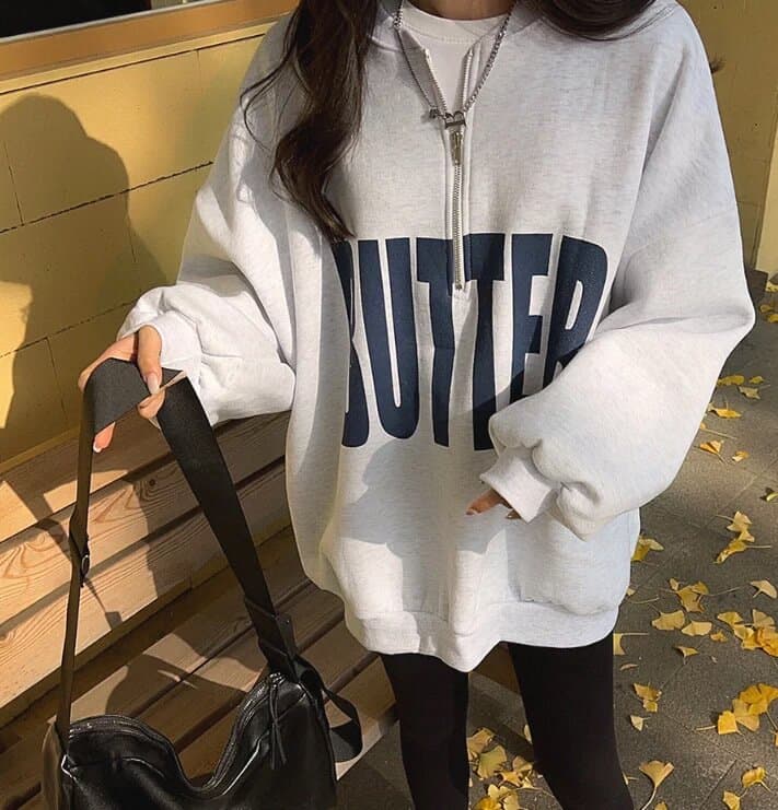 있음 선적 사이즈 업데이트 chic 가을 겨울 한 부서 스탠드 칼라 지퍼 루즈핏 알파벳 프린트 털이 있는 보온 후드티 상세 이미지 1