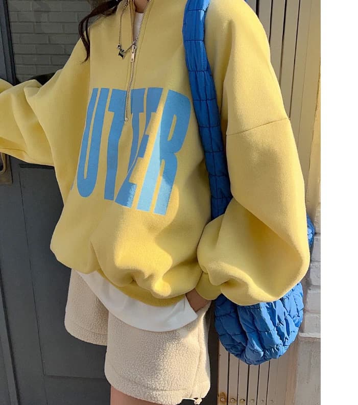 있음 선적 사이즈 업데이트 chic 가을 겨울 한 부서 스탠드 칼라 지퍼 루즈핏 알파벳 프린트 털이 있는 보온 후드티 상세 이미지 11