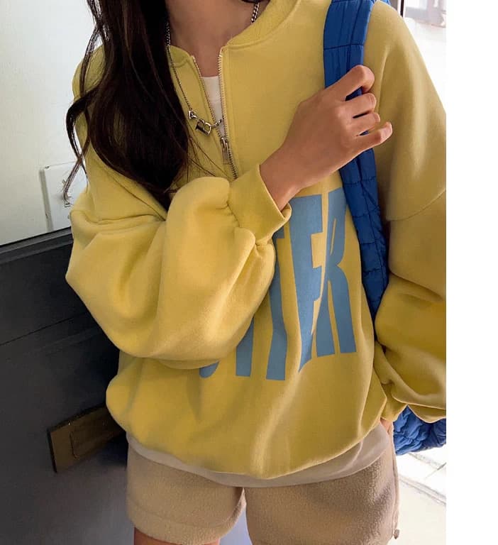 있음 선적 사이즈 업데이트 chic 가을 겨울 한 부서 스탠드 칼라 지퍼 루즈핏 알파벳 프린트 털이 있는 보온 후드티 상세 이미지 19