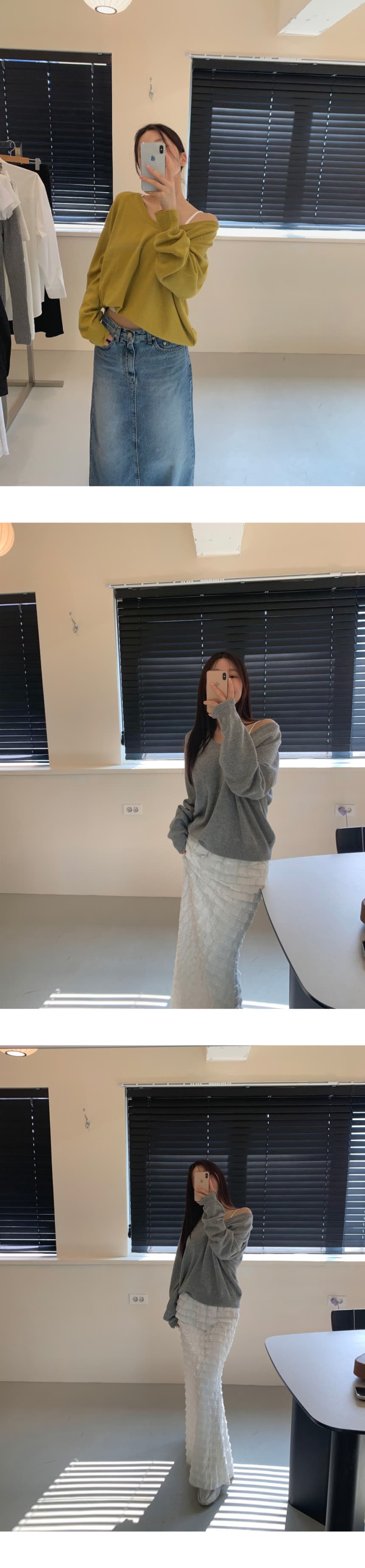 있음 선적 사이즈 업데이트 한국 chic 가을 겨울 새로운 V넥 느슨함 센스 루즈핏 긴팔 니트 스웨터 상세 이미지 13