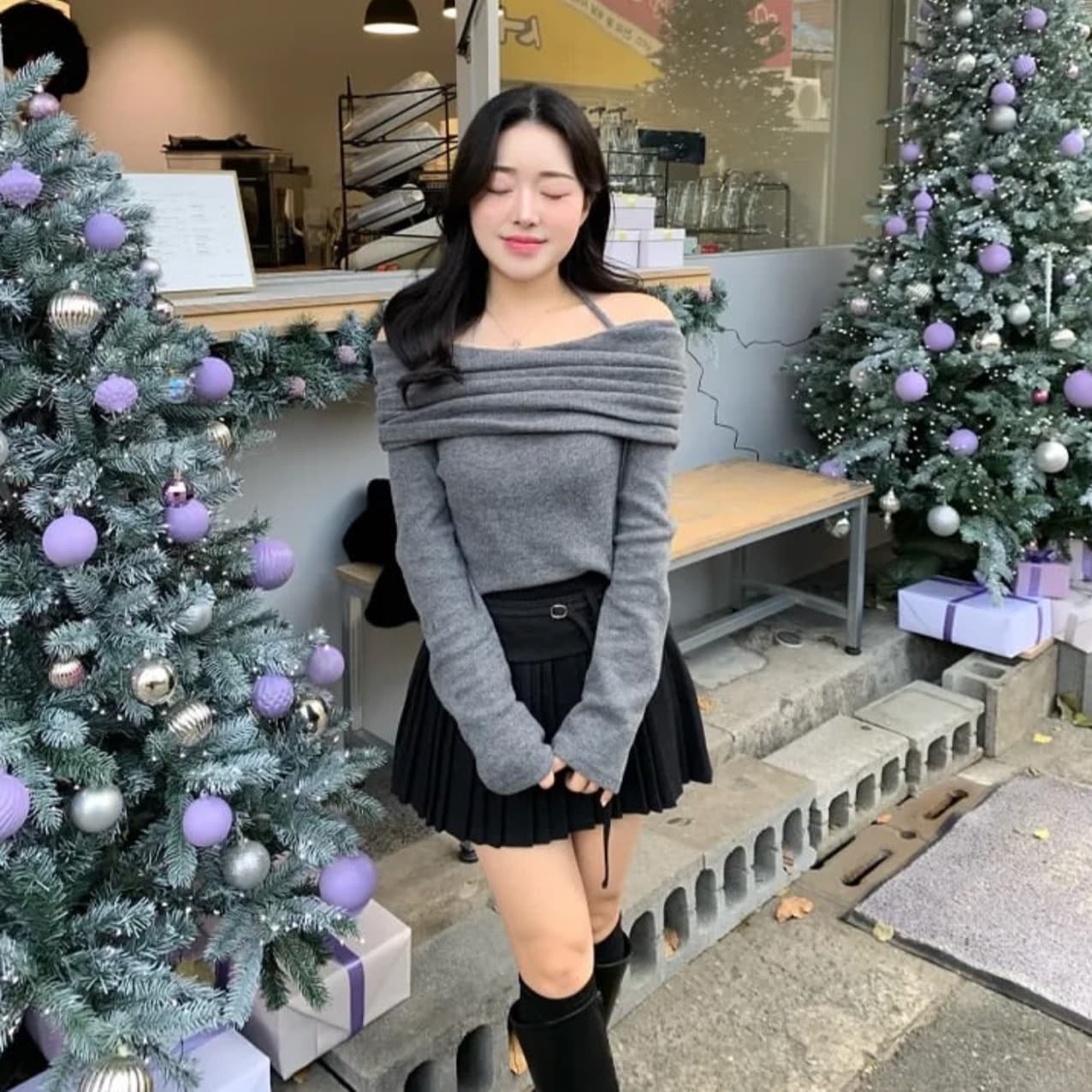 있음 선적 사이즈 업데이트 한국 chic 가을 겨울 새로운 ins 행침 목 레이스업 주름 층 보트넥 긴 소매 셔츠 이미지 5