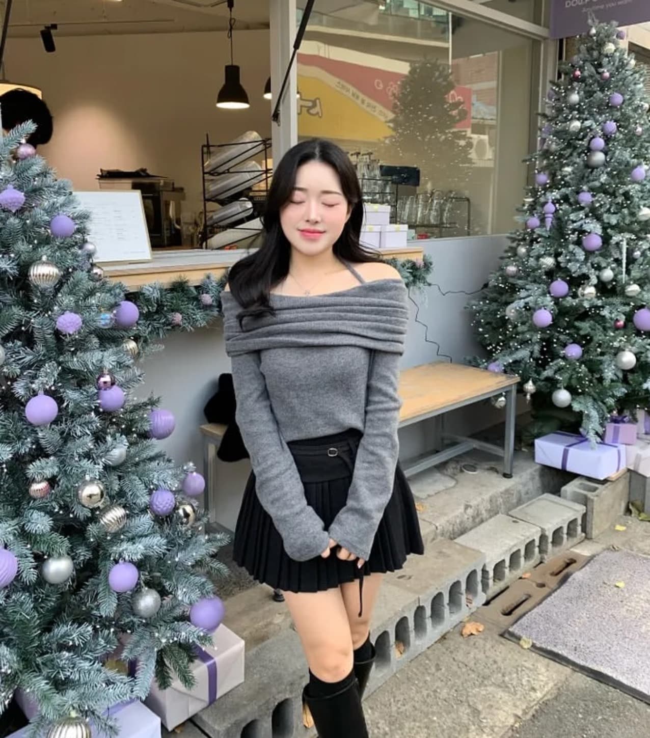 있음 선적 사이즈 업데이트 한국 chic 가을 겨울 새로운 ins 행침 목 레이스업 주름 층 보트넥 긴 소매 셔츠 상세 이미지 1