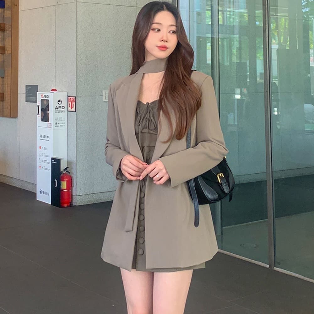 있음 선적 사이즈 업데이트 한국 chic 가을 겨울 새로운 프랑스식 레트로 행침 목 부서 허리 캐주얼 블레이저 이미지 3