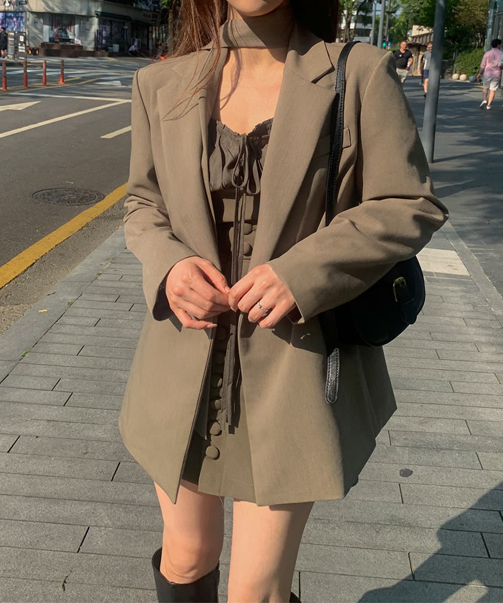 있음 선적 사이즈 업데이트 한국 chic 가을 겨울 새로운 프랑스식 레트로 행침 목 부서 허리 캐주얼 블레이저 이미지 4