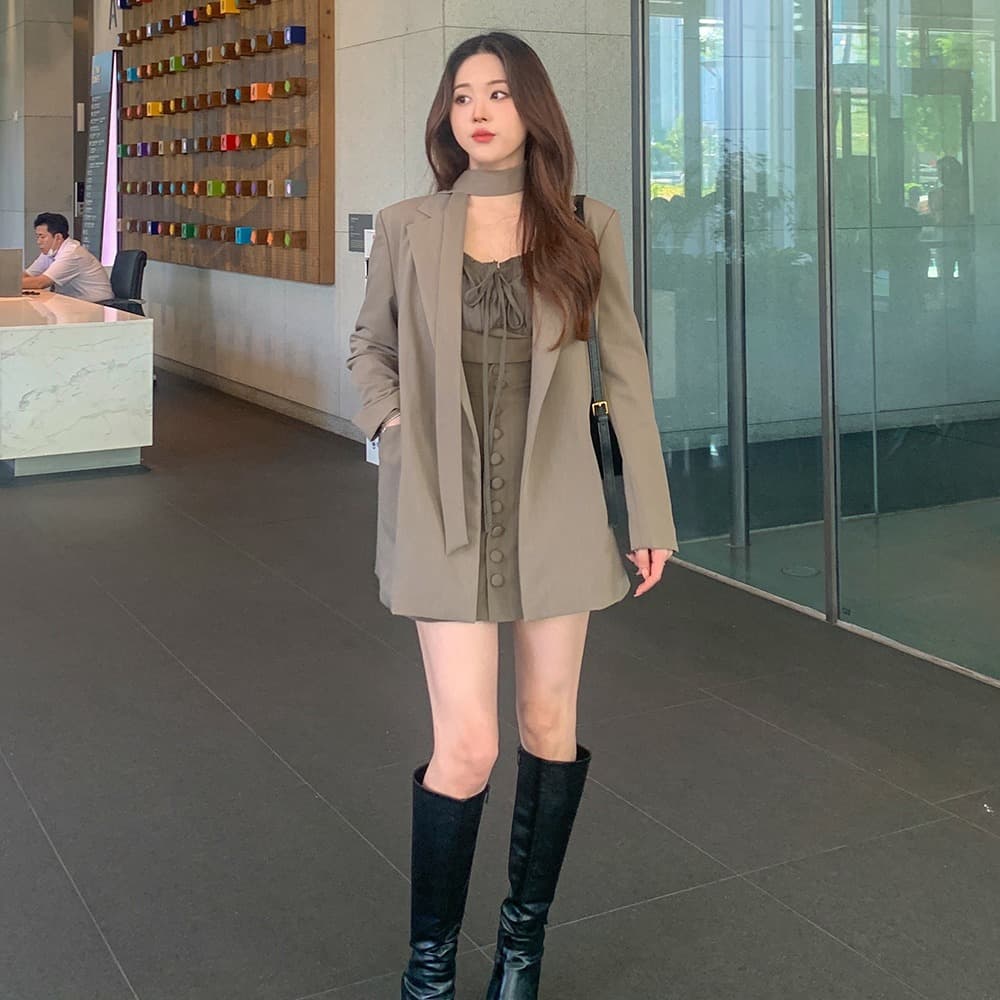 있음 선적 사이즈 업데이트 한국 chic 가을 겨울 새로운 프랑스식 레트로 행침 목 부서 허리 캐주얼 블레이저 이미지 5