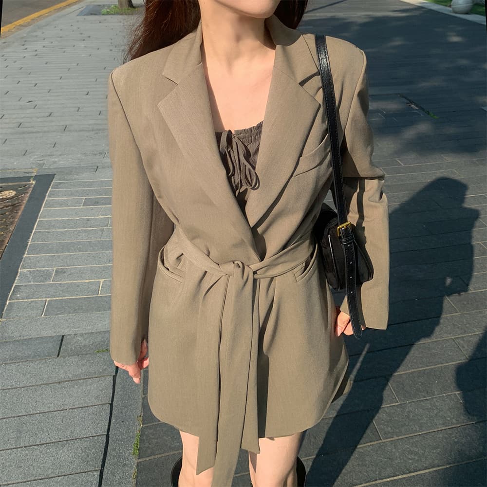 있음 선적 사이즈 업데이트 한국 chic 가을 겨울 새로운 프랑스식 레트로 행침 목 부서 허리 캐주얼 블레이저 이미지 2